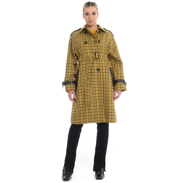 Pure Made In Italy - Luxury Ladies Winter Trench Coat - Over Check Women Trench- 100% Pure Virgin Wool