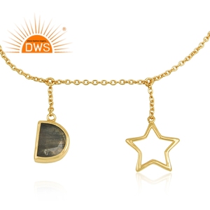 Flashy Indian Labradorite Gemstone Bracelet Star and Moon Design Gold Plated Silver Bracelet Jewelry Manufacturer - Product Image 2