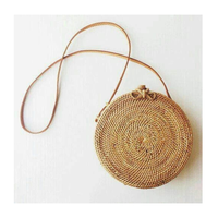 Tas Rotan Bulat / Tas Anyaman Rotan Buatan Tangan dengan Pegangan Kulit Wanita Elegan Wanita Bali Tas Pantai Musim Panas Pesta