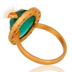 Yellow Gold Plated <b>Silver</b> 925 Cocktail <b>Ring</b> For Unisex Jewelry Supplier <b>Chunky</b> Oval Green Onyx Gemstone <b>Ring</b> Wholesale - Product Image 3