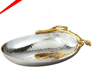 Bol à service ovales en métal pour salade, au design japonais, avec support de feuilles décoratives, bol de service pour le centre de table à manger - Product Image 2