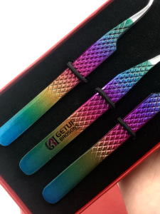 Haute Qualité Meilleur 90 Degrés Arc-En-Poudre Revêtement En Acier Inoxydable Extension De Cils Pince À Épiler Logo Personnalisé Instrument De Beauté - Product Image 5