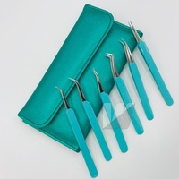 Pinzas Profesionales para Extensión de Pestañas de Acero Inoxidable Japonés Sostenible, Color Azul Aqua, Punta Puntiaguda, Tipo Volumen, 12-14 cm