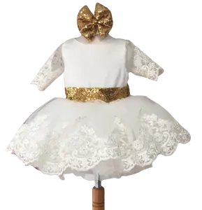 White Gold High Quality Modern Party Girls Baby Kids Dress Wholesale Custom Newborn Birthday Wedding Girl Summer Clothes