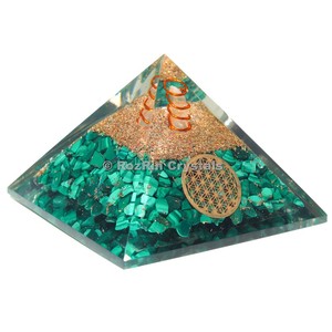 Pirámide de Orgón Ecológica RozRin con Cristales, Virutas de Malaquita e Incrustaciones de Cobre, Tema Budista, Modelo ORG-38 Gujarat para el Hogar - Product Image 1