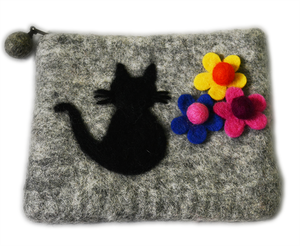 Unisex Retro Style <b>Small</b> Card <b>Wallet</b> Natural Grey Wool Felt Coin Purse with Zipper Closure Great Daily Storage and Gift Idea - Product Image 1