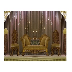 Conjunto de sofá de escenario pakistaní para boda musulmana, muebles tallados dorados de nuevo diseñador para boda musulmana, conjunto de muebles de escenario con estilo - Product Image 1