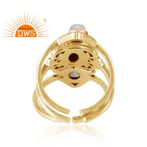 Bague pierre de lune arc-en-ciel Boho Designer en argent sterling plaqué or 18 carats bague réglable fournisseur de bijoux Collection classique - Product Image 3