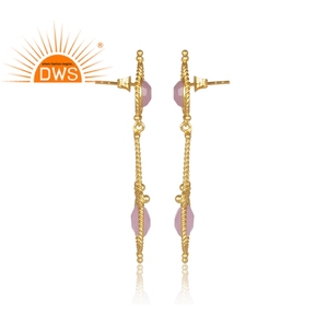 Glass <b>Rose</b> Gemstone Earrings Jewelry New Designer Gold Plated Fashion Brass Drop Earrings Jewelry Manufacturer - Product Image 3