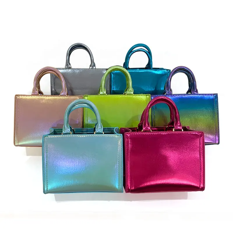 2023 Luxury Custom Gradient Metal Leather Bags Tote Handbags For Women Purses And Handbags