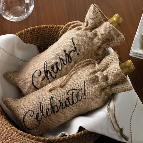 黄麻布ジュートワインボトルに印刷されたお祝い再利用可能な巾着袋カスタマイズ可能なロゴとギフト用のサイズ
