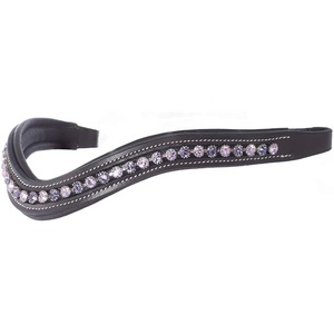 Diadema de Cuero Acolchada Curva con Cristales de Lujo para Caballo, Accesorio de Brida Ecuestre con Brillantes - Product Image 1