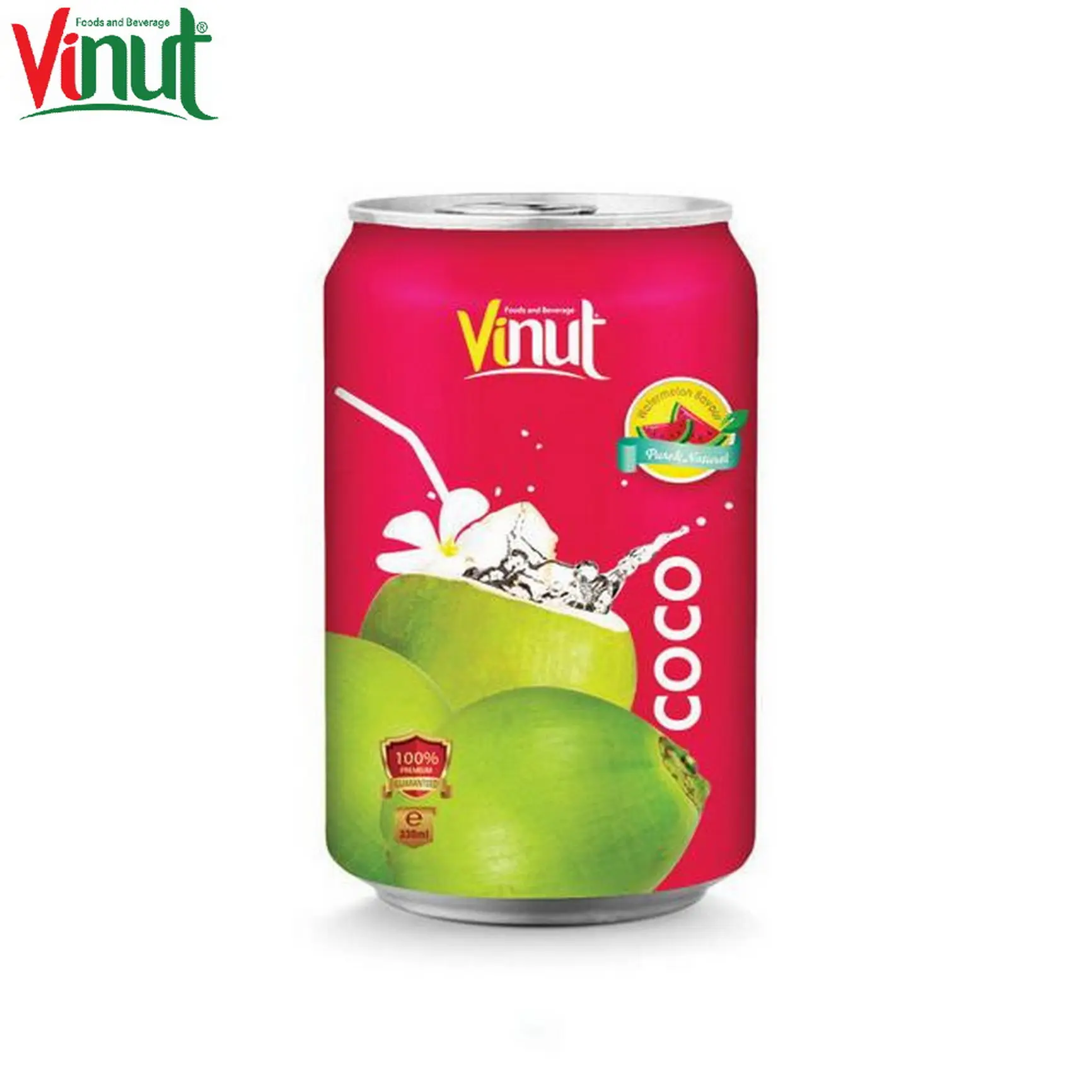 330ml VINUT Dose (verzinnt) Kokos wasser mit Wassermelone OEM Marke Hochwertiger Lieferant natürliche Inhaltsstoffe Salzarm in Vietnam