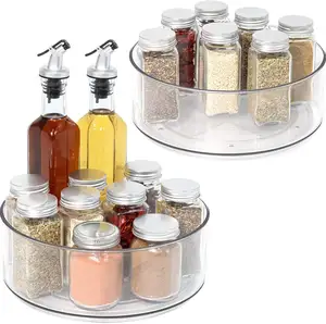 Lazy Susan Round Plastic Clear Rotating Turntable Organization & Storage Container Bins for Fridge Countertop Kitchen