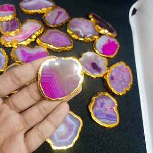 Natural Pink <b>Agate</b> <b>Coaster</b> Gold Plated Polished Gemstone Drink <b>Coaster</b> Luxury Home Decor Wedding Gift Wholesale Supplier - Product Image 1