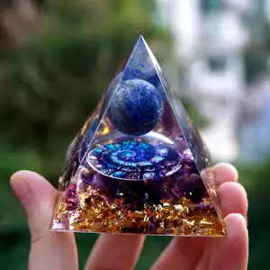 Lapis Lazuli Crystal Sphere Orgone Pyramid-Natural Amethyst Orgonite Pyramid-Positive Energy Generator Healing