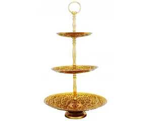 Support à gâteau métallique Antique à 3 niveaux, pour mariage, outils de décoration martelés en spirale dorée, utilisé comme tasse à Dessert, plateau à gâteaux et assiette à fruits