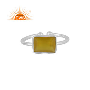 925 Sterling Fine Silver Adjustable Ring Jewelry Manufacturer <b>Yellow</b> Chalcedony Gemstone Ring Jewelry Wholesaler - Product Image 1