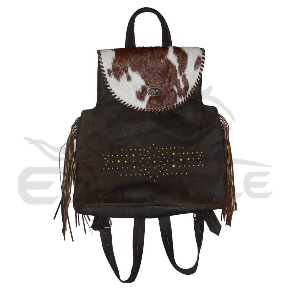 Women\'s Brown Leather Studded Fringe Backpack Women main image 4