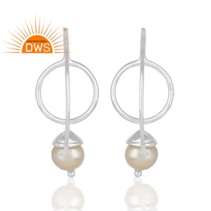 Boucles d'oreilles goutte de pierres précieuses perle blanche Designer créatif Boucles d'oreilles en argent sterling 925 massif Fabricant de bijoux Collection vintage - Product Image 3