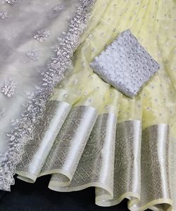 Sari en soie jacquard Banarasi pour femme, idéal pour les occasions spéciales, mariages, fêtes, festivals, usage quotidien, multicolore, en coton et soie doux - Product Image 1