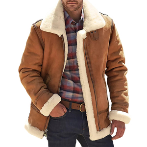 Brute Respirant Personnalisé Vintage Hiver Manteau En Peau De Mouton En Cuir Hommes Bomber Veste avec Poche Zip pour hommes pour sle - Product Image 2