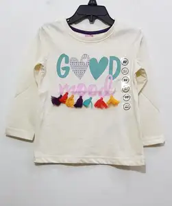 Высококачественная одежда, брендовые этикетки Overrun для девочек, Повседневная хлопковая футболка с длинным рукавом и круглым вырезом, футболка с принтом, сток из бангладеш