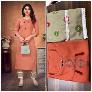 Kurti Pant Tesla Rayon สำหรับงานปัก,Top ผ้า Pent ผ้าทอทำจากผ้าฝ้ายพิมพ์ลายฟอยล์และลูกไม้สำหรับงานสตรี - Product Image 3