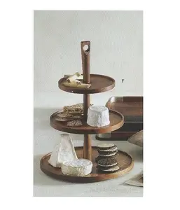 Özel cilalı ahşap Cupcake standı toptan üretici fincan kek standı seti düğün dekorasyon tepsi taban plakası