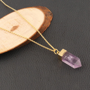 Nouveauté 24K plaqué or facettes à quatre diapositives en forme de crayon naturel violet améthyste pendentif d'inspiration chrétienne bijoux pour cadeaux - Product Image 5
