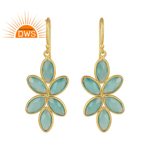 Pendientes colgantes para niñas chapados en oro de 14K de plata de ley de diseñador floral, fabricante de joyas, Colección clásica - Product Image 1