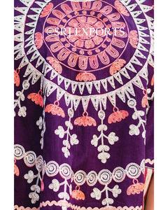 Bohemian Embroidery 100% Cotton Embroidered Organza Poncho with Pompom <b>Lantern</b> Sleeve Ruffle Hem Loose Fit Summer Casual Dress - Product Image 2