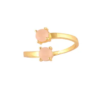 Professional manufacturer zeva jewels latest women rings supply 5mm round faceted pink chalcedony 24k gold plated prong set ring