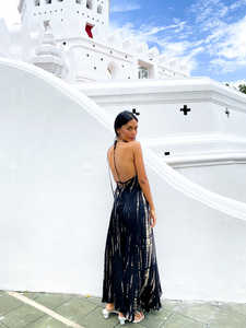 Nouvelles robes maxi pour femmes, dos nu, en tie-dye noir, faites à la main, pour l'été, la plage, les vacances, l'été 2026 - Product Image 2