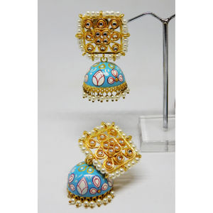 Pendientes de aro JHUMKI KUNDAN, de diseñador, a mano - Product Image 4