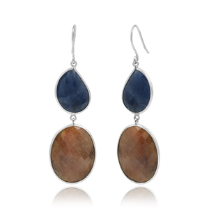 Pendientes Colgantes Delicados de Plata de Ley 925 con Corindón Amarillo Orgánico y Cuarzo Azul - Joyería de Lujo Moderna para Bodas y Fiestas - Product Image 3