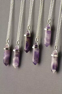 Collar con Colgante de Cristal de Amatista, Joyería de Piedra Natural Curativa, Colgante de Cadena de Doble Punta Pulido, Gema de Feng Shui - Product Image 2