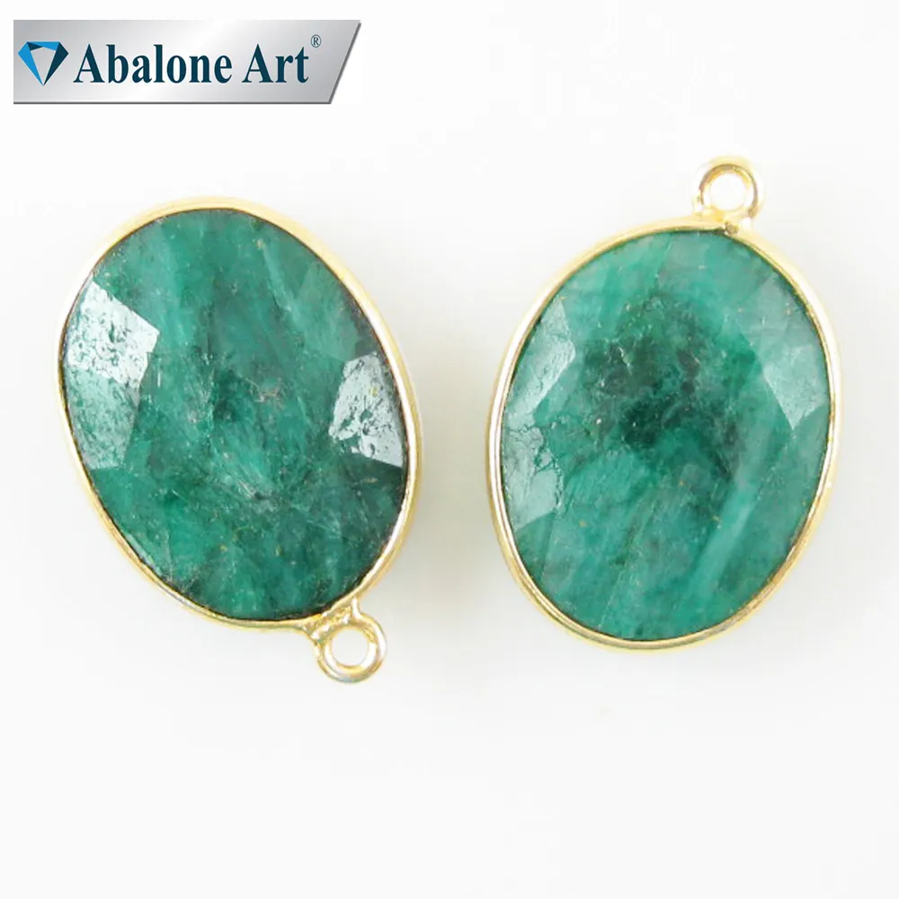 Abalone Seni Buatan India Batu Permata Amethyst Hijau Konektor Bezel untuk Perhiasan Antik dengan Lapisan Emas