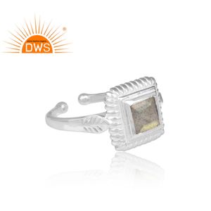 Bague en pierre précieuse Labradorite, accessoire de bijouterie carrée en argent 925 fait à la main, forme rectangulaire - Product Image 3