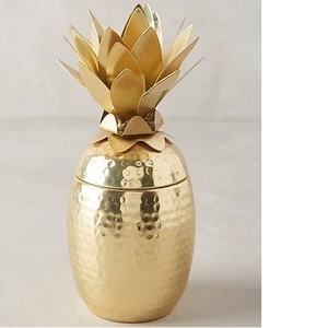 Wedding Decoration Luxury Metal Golden Hammered Candle <b>Jar</b> Pineapple Shaped Metal Lid - Product Image 4