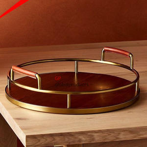 Plateau de service rectangulaire, en acier inoxydable, avec poignées en métal, noir et or, pour le service des collations et des fruits, dernier design, 2022 - Product Image 3