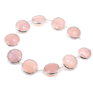 Rose Quartz 15 To 17 MM Round Shape <b>Silver</b> Bezel <b>Silver</b> Plated Top Straight Drilled 10 <b>Beads</b> Strand - Product Image 1