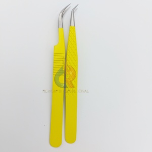 Best Selling Stainless Steel Eyelash Extension Tweezers Yellow <b>Silver</b> with Sustainable Isolation and <b>Fan</b> Making Ability - Product Image 5