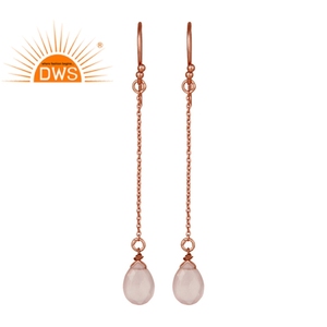 <b>Rose</b> <b>Quartz</b> Gemstone <b>Earring</b> 925 Sterling Silver Drop <b>Earring</b> Supplier Cute <b>Rose</b> Gold Plated Silver Chain <b>Earring</b> Jewelry - Product Image 1