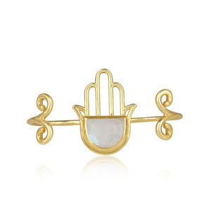 Bague double doigt en argent 925 de créateur pour femmes, pierre de lune arc-en-ciel, meilleur fabricant de bijoux - Product Image 2