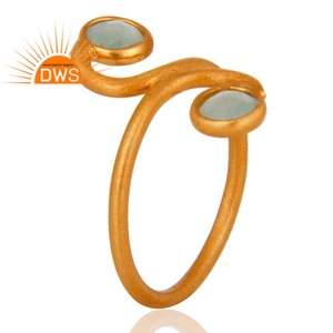 22 Karat Gold <b>Plated</b> <b>Silver</b> Designer Ring Blue Aqua Aventurine Gemstone Ring Jewelry Supplier Classic Collection - Product Image 3