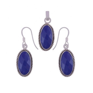 Conjunto de colgante de pendiente, joyería, nueva moda, diseño Simple, piedra preciosa de lapislázuli auténtica, Plata de Ley 925, logotipo de cliente aceptado para mujer - Product Image 1