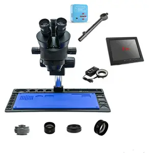 Ensemble complet de microscope de réparation de téléphone avec caméra HD binoculaire à mise au point simultanée avec moniteur, outil de réparation mobile pour iPhone - Product Image 1