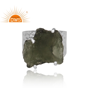 Handmade Design 925 Fine Sterling Silver Natural Rough <b>Moldavite</b> Gemstone Stackable <b>Ring</b> Jewelry For Women Gift For Her - Product Image 1