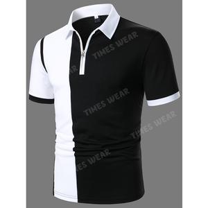 Camiseta ajustada de manga corta para hombre, Polo de alta calidad con cremallera de dos tonos - Product Image 1
